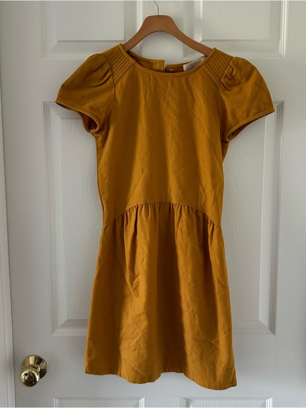 Sessùn Mustard Short-Sleeve Mini Dress with Gathered Skirt